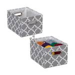 2er Set Aufbewahrungsbox mit Griffen Grau - Silber - Weiß - Papier - Textil - 20 x 16 x 25 cm