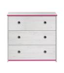 Commode 3 Tiroirs L79.4 cm Snoozy bords réversibles vernis blanc Bleu rose