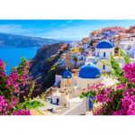 Puzzle Sie Santorini Blumen mit Ansicht