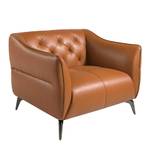 Fauteuil en cuir brun avec capitonné Marron - Cuir véritable - Textile - 103 x 77 x 95 cm