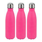 3 x Trinkflasche Edelstahl pink Schwarz - Pink - Silber