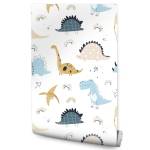 Papier Peint Animaux DINOSAURES Pastel Beige - Noir - Bleu - Blanc - Papier - Textile - 53 x 1000 x 1000 cm