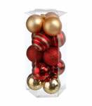 15 Weihnachtskugeln 50mm glatt/dekoriert Rot - Kunststoff - 5 x 5 x 5 cm