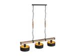 LED Balkenpendelleuchte 3-flammig 110cm Schwarz - Braun - Gold - Holzwerkstoff - Metall - 110 x 10 x 25 cm