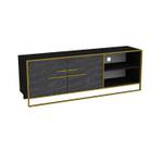 TV-Lowboard Polka Schwarz - Gold - Marmor Schwarz Dekor