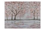 Tableau peint à la main Spring Garden Gris - Rose foncé - Bois massif - Textile - 100 x 75 x 4 cm