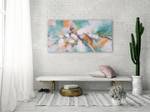 Tableau peint à la main Mosaic of Nature Rose foncé - Turquoise - Bois massif - Textile - 120 x 60 x 4 cm
