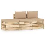 3-tlg. Garten-Lounge-Set mit Kissen Grün Beige