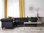 Ecksofa CHESTERFIELD Schwarz - Eiche Dunkel - 280 x 77 x 85 cm - Kunstleder