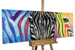 Tableau peint Psychedelic Zebra Bois massif - Textile - En partie en bois massif - 150 x 50 x 4 cm