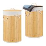 Lot de 2 paniers à linge bambou ronds Blanc crème - Blanc