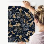 Tapete BLUMEN Blätter Pflanzen Glamour Beige - Schwarz - Braun - Weiß - Papier - Textil - 53 x 1000 x 1000 cm