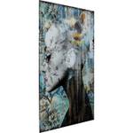 Tableau déco femme profil fleurs Bleu - Verre - 100 x 150 x 1 cm