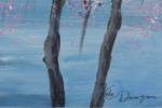Tableau peint Cherry Blossom Night Bleu - Rose foncé - Bois massif - Textile - 90 x 60 x 4 cm