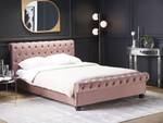 Lit double AVALLON Noir - Rose foncé - Largeur : 192 cm