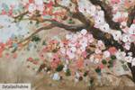 Acrylbild handgemalt Heiteres Hanami Braun - Pink - Massivholz - Textil - 80 x 80 x 4 cm