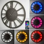 LED XXL HOLZ 脴70cm 3D RGB Retro Wanduhr