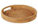 Tablett ADELSO 2-tlg Beige - Blau - Rattan - 27 x 4 x 27 cm