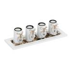 Porte-bougies avec plateau et pierres Noir - Marron - Blanc - Bois manufacturé - Pierre - 40 x 10 x 13 cm