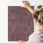 Papier Peint MOTIFS Style Art Déco Beige - Rose foncé - Mauve - Papier - Textile - 53 x 1000 x 1000 cm