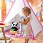 Tipi Spielzelt mit Bodenmatte Braun - Pink - Weiß - Holzwerkstoff - Textil - 124 x 154 x 124 cm