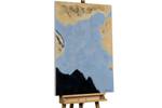 Tableau peint à la main Hidden Lake Bleu - Bois massif - Textile - 75 x 100 x 4 cm