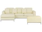 Ecksofa OSLO 2-tlg Beige - Creme - Silber - Armlehne davorstehend links - Ecke davorstehend rechts - Mit Hocker - Mit Kissen - Echtleder