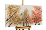 Tableau peint à la main Magie en forêt Rouge - Jaune - Bois massif - Textile - 140 x 70 x 4 cm