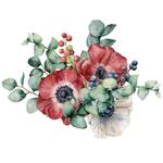 Wandtattoo Aquarell Eukalyptus Anemonen 120 x 90 cm