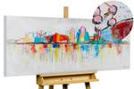 Bild gemalt Brussels Skyline Silhouette Grau - Massivholz - Textil - 120 x 60 x 4 cm