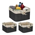 Panier de rangement en bambou lot de 3 Noir - Blanc - Bambou - Métal - Textile - 31 x 20 x 31 cm