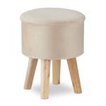 Pouf de rangement en velours Marron - Blanc - Bois manufacturé - Textile - 30 x 36 x 30 cm