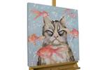 Tableau peint à la main Very Crabby Cat Bleu - Bois massif - Textile - 60 x 60 x 4 cm