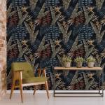 Papier Peint PLANTES Tropicales Nature Noir - Bleu - Vert - Rouge - Papier - Textile - 53 x 1000 x 1000 cm