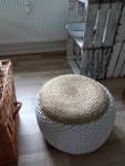 Pouf Hocker Jute rund Braun - Weiß - Naturfaser - 45 x 35 x 45 cm