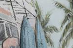 Tableau peint à la main Sunny Adventure Bleu - Bois massif - Textile - 80 x 80 x 4 cm