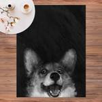 Illustration Hund Corgi Schwarz Weiß 135 x 180 cm