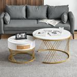 Couchtisch MARBDiana Ⅱ+ (2er Set) Gold - Weiß - Holzwerkstoff - Metall - Kunststoff - Polyrattan - 71 x 46 x 71 cm