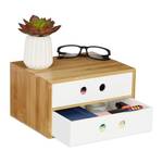 Organiseur de bureau 2 tiroirs Marron - Blanc - Bambou - Bois manufacturé - 25 x 14 x 20 cm