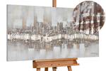 Tableau peint à la main City Outline Beige - Gris - Bois massif - Textile - 120 x 60 x 4 cm