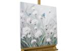 Tableau peint à la main Éclat des fleurs Gris - Vert - Bois massif - Textile - 60 x 60 x 4 cm