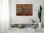 Acrylbild handgemalt Bunter Marmor Blau - Rot - Massivholz - Textil - 100 x 70 x 4 cm