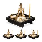 4 x Zen Garten mit Buddha Schwarz - Braun - Holzwerkstoff - Kunststoff - Stein - 13 x 12 x 13 cm