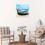 Tableau mural barque bleue 90 x 90 cm