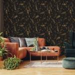 Tapete BLUMEN Blätter Natur im Boho-Stil Beige - Schwarz - Braun - Papier - Textil - 53 x 1000 x 1000 cm