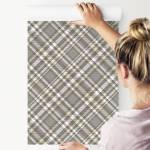 Tapete Tartan Geometrische Muster Beige - Grau - Weiß - Papier - Textil - 53 x 1000 x 1000 cm