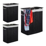 Lot de 3 paniers à linge bambou noir Noir - Marron clair - Blanc