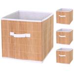 Boîte rangement pliable C21 (4 pcs) Marron - Bambou - Matière plastique - 32 x 32 x 32 cm