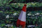 Tableau peint à la main Banksy's Monet Vert - Orange - Bois massif - Textile - 80 x 80 x 4 cm