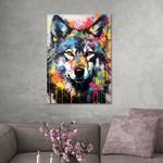 Leinwandbild Bunter-Wolf 7 Blau - Holzwerkstoff - Textil - 80 x 120 x 2 cm